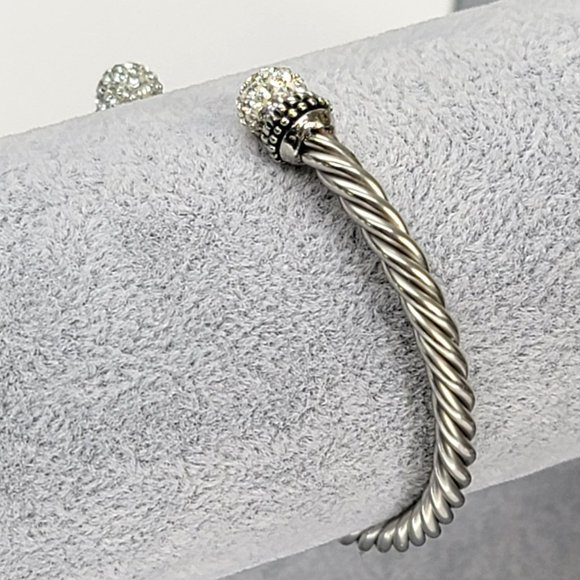 Silver Twist Rhinestone Ended Cuff Stylish Fashion Bracelet LI325 - Picture 2 of 5
